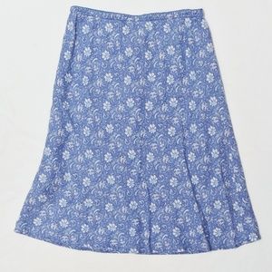 J.Jill Linen Petite A-Line Blue Floral Skirt